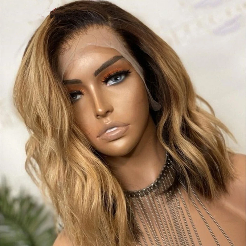 1B27 Body Wave Short Bob Human Hair Wig Pre Plucked Ombre Blonde 13x4 HD Lace Front Wig For Women Baby Hair Glueless Wig