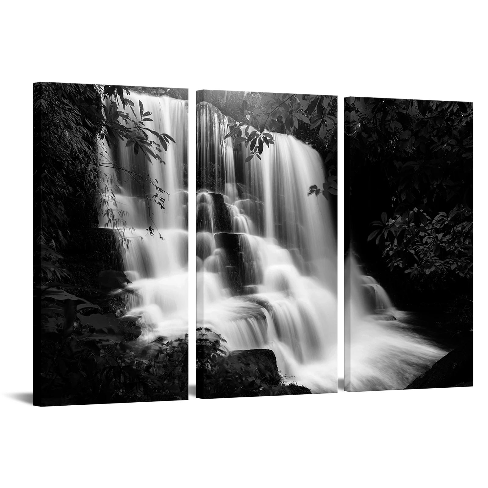 

3 Pieces Waterfall Poster Wall Art Black and White Print Canvas Painting Modern Style Pictures Living Room Home Decor