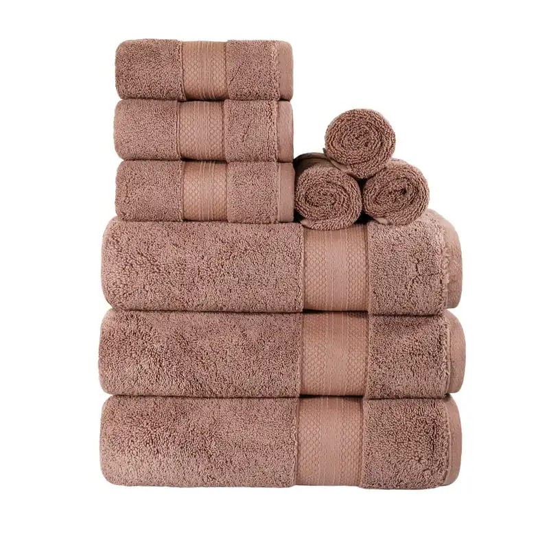 

100% Turkish Cotton Solid 9-Piece Highly Absorbent Plush Towel Set, Gray