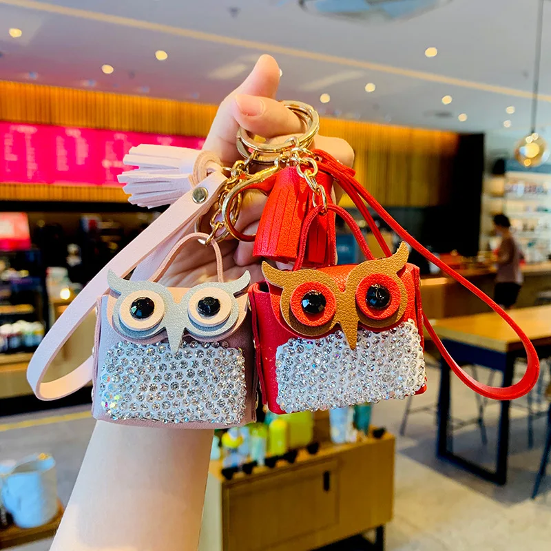 

Bluetooth Headset Bag Diamond Owl Keychain Personalized Creative Bag Car Pendant Jewelry Doll Coin Purse Holiday Gift Keyring