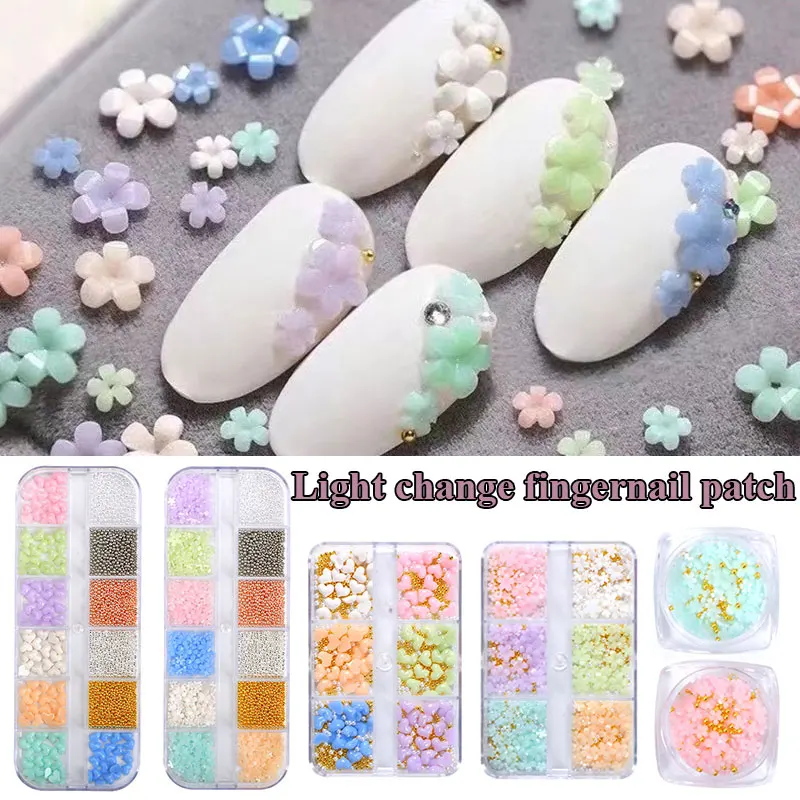 

4.02 Mix-Size Color-Changed Flower Decors 5petals Japanese Resin Macaroon Florets Box Trendy Nail Jewelry Accessories 2022