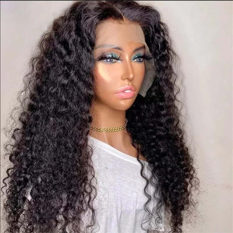 

Long Kinky Curly Soft Middle Part 26inch Lace Frontal Wig For Women Babyhair Natural Black Pre Plucked Daily Cosplay Glueless