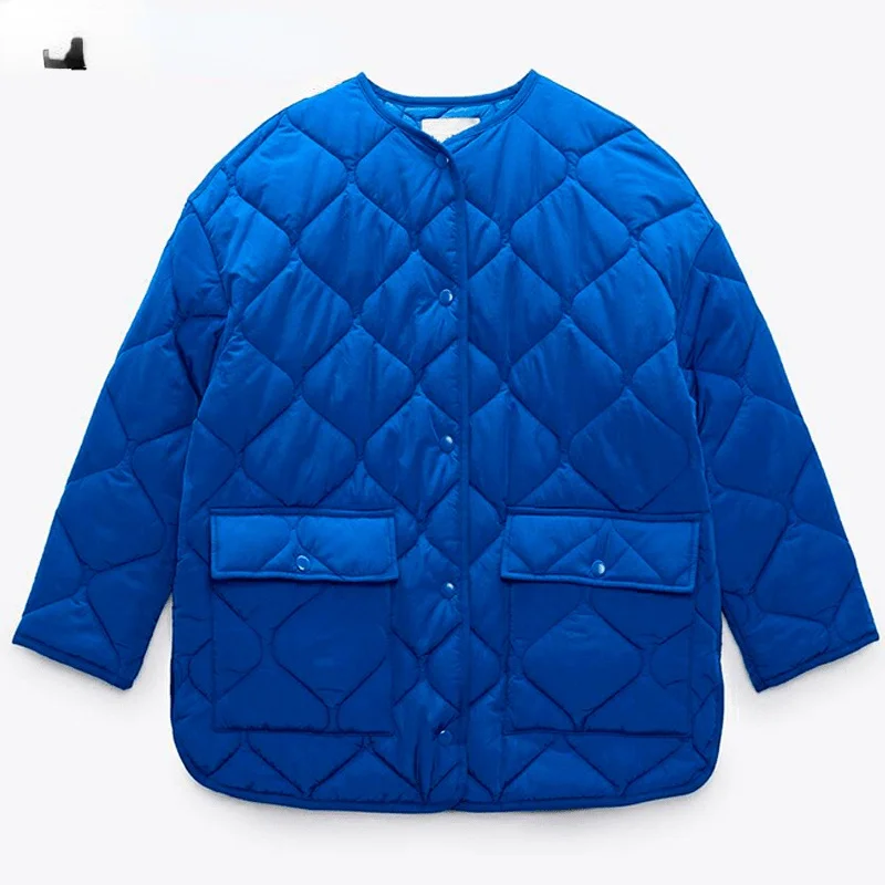 

Женская хлопковая куртка на молнии, синяя Повседневная теплая парка с длинным рукавом и круглым вырезом, верхняя одежда, зима 2021