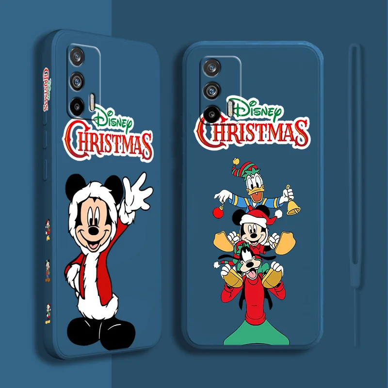 

Christmas Mickey Mouse Cute Phone Case For Realme V23 Q5i Q3S GT Neo 3 2 X7 XT X2 C21Y C21 C17 C11 C2 Liquid Left Rope Cover