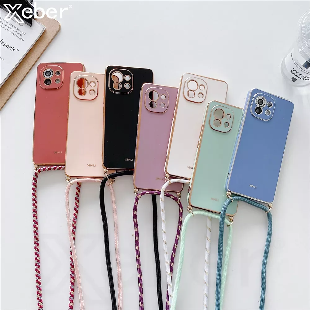 

Factory Direct Selling Necklace Lanyard Plating Soft Silicone Case For Xiaomi Redmi Note 11 10 9 Pro Max 9S 9T 8 8T Mi M3 X3 GT