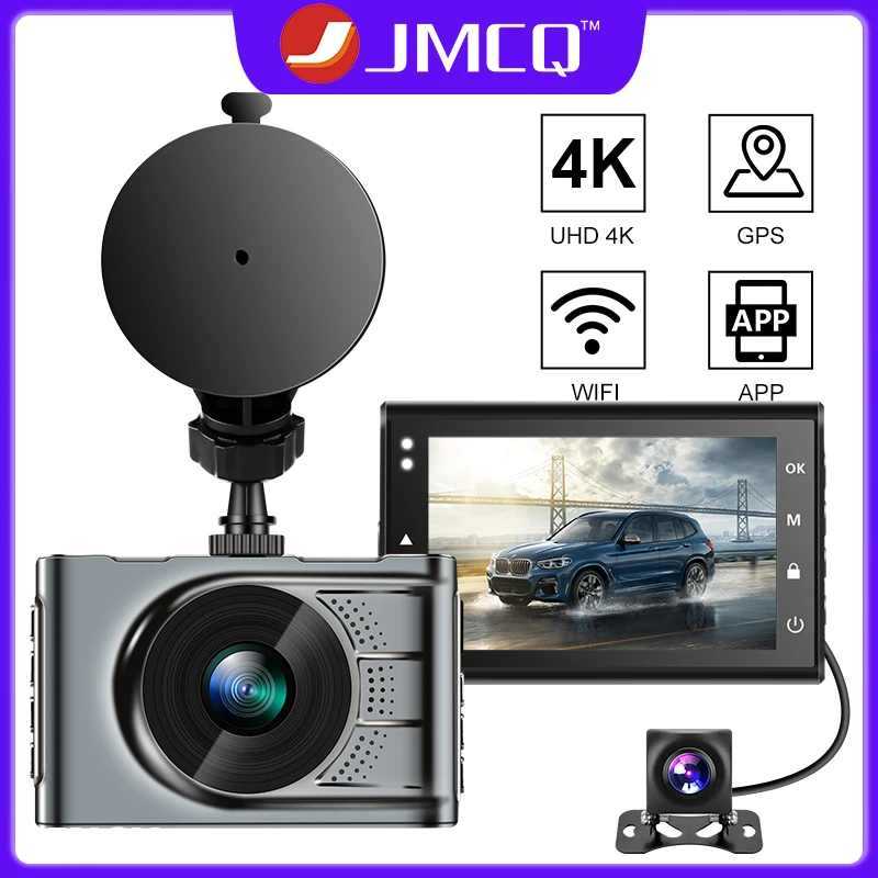

JMCQ 3" Mini 4K Dash Cam DVR Dual Lens Front 2160P+Rear 1080P UHD Recording Night Vision Built-In GPS WiFi G-Sensor Car Camera