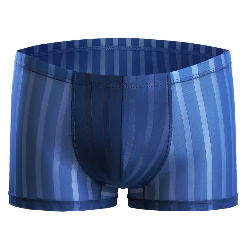 Men's Underwear Ultra-thin Breathable Ice Silk Boxer Shorts For Men Summer Striped Perspective Sexy Male Brief Underpants
