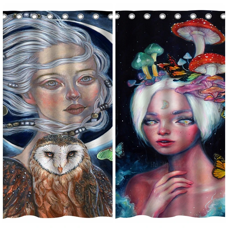 

Greek Moon Goddess Witch Wife Pagan Owl Moth Psychedelic Mushroom Shower Curtain By Ho Me Lili For Bathroom Decor With Hooks