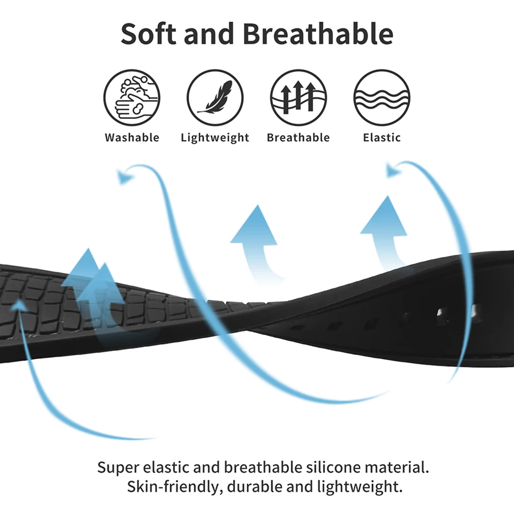 BERNY 22mm Silicon Watch Bands Soft Waterproof Replacement Stainless Steel Buckle 24mm Rubber Straps Watch for Men Accessories