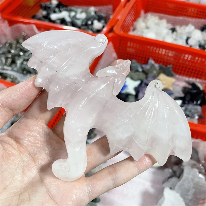 Природный розовый кварц Хрустальный мух дракон ручная резьба статуя животного