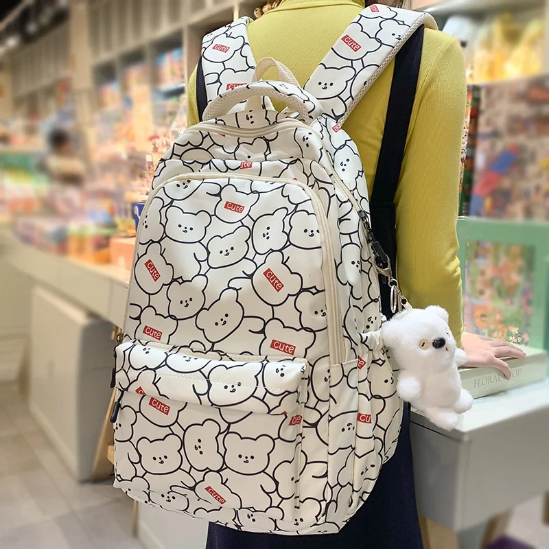 

Женская школьная сумка для ноутбука с мультяшным принтом, милый нейлоновый ранец большой вместимости для девушек и колледжа, модная дамская дорожная сумка для книг