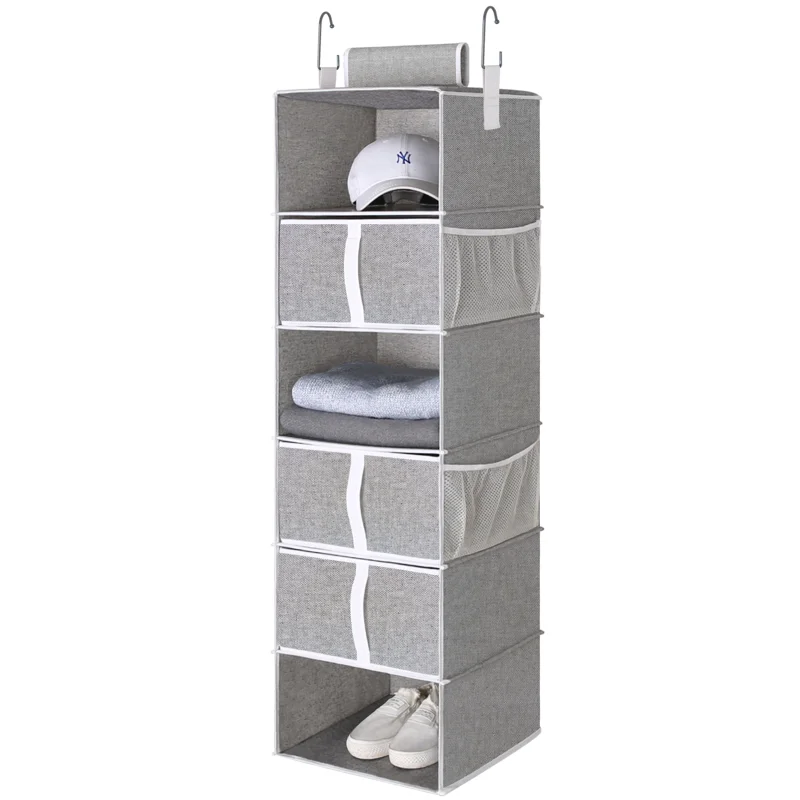 

Hanging Closet Organizer with Drawers, 6-Shelf Closet Organizers, Polyester Canvas Closet Shelf Organizer, Gray, 13.6" x 12.2" x