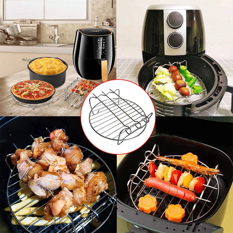 

6/7/8Inch Double Layer Air Fryer Rack Versatile Grill Holder Home Round Bbq Replacement Roasting Tray Baking Skewers Accessories