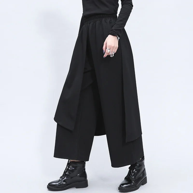 Johnature 2023 Autumn Winter Patchwork Fake Two Pieces Pants New Fashion Elastic Waist Loose Ankle-length Women Casual Pants