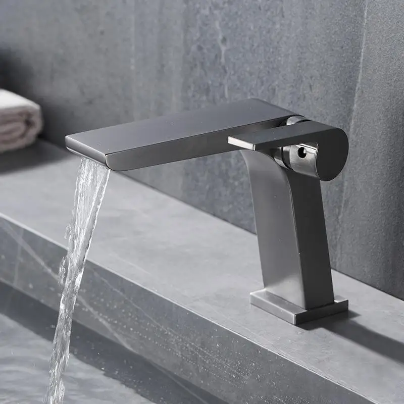 

Piano Side Open Basin Faucet Brass Gun Grey Bathroom Hotel Toilet Waterfall Hot and Cold Washbasin Faucet