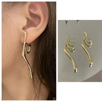 korean irregular twisted line metal retro exaggerate copper k gold plated stud earrings women 2022 trendy jewelry party gift