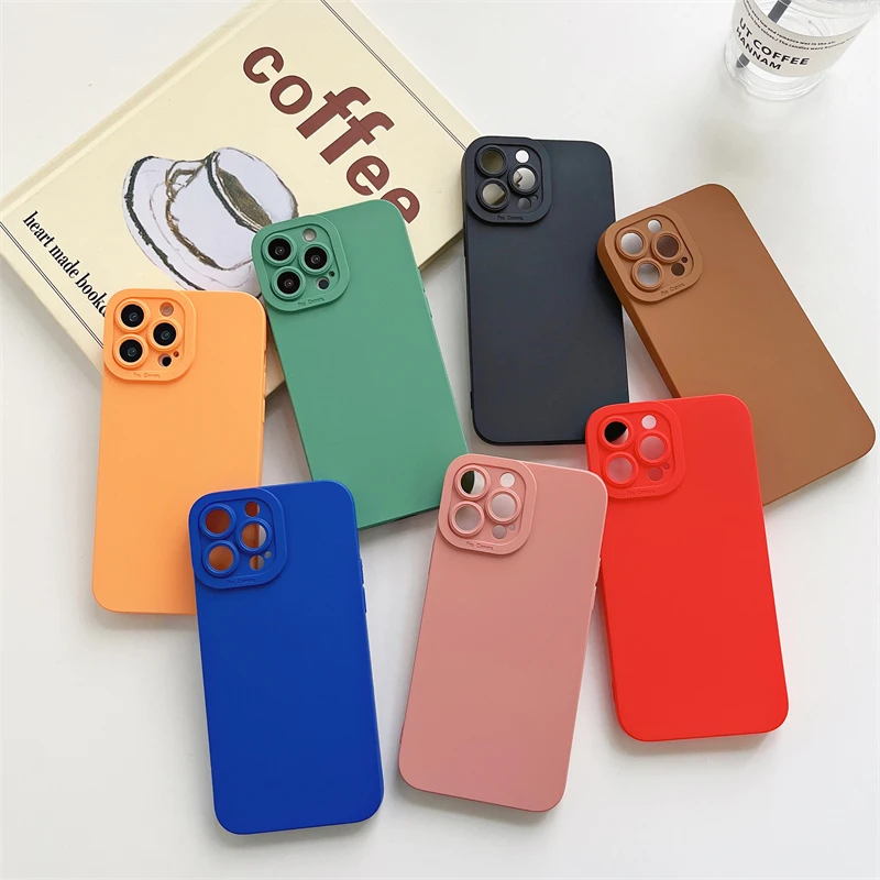 

Fashion Candy Color Liquid Silicon Soft Anti-drop Phone Case For iPhone 14 Plus 13 12 11 Pro XS Max XR X Camera Protection Cover