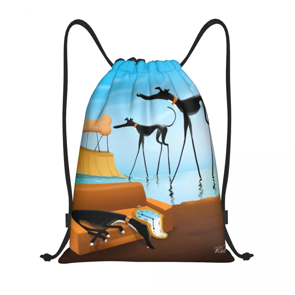 

Salvador Dali Funny Greyhound Lurcher Drawstring Bag Women Lightweight Whippet Sighthound Dog Art Sports Gym Storage Backpack