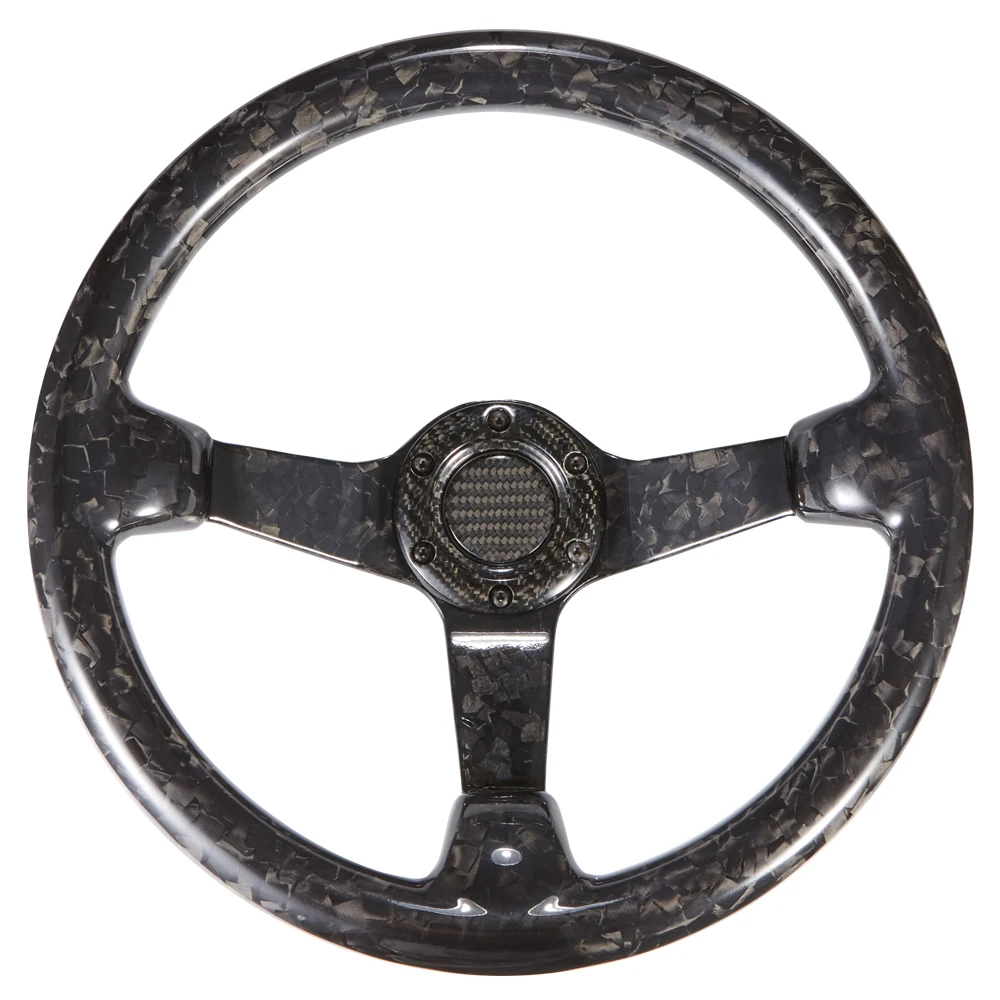 

350mm/14 inch Deep Dish Forged Black Steering Wheel, 100% Carbon Fiber 6-Bolt Car Steering Wheel