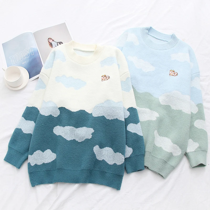 

Пуловер женский осенне-зимний с японским мультяшным рисунком коровы