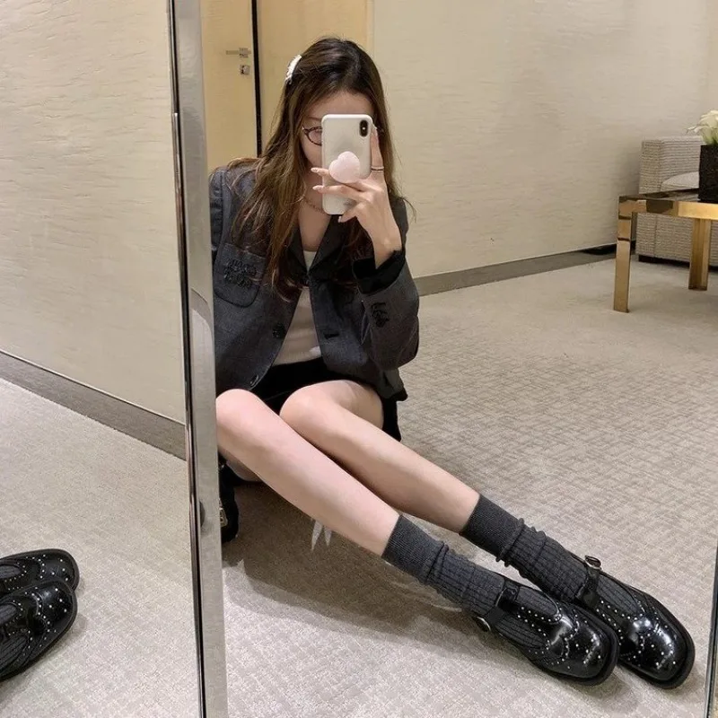 Новые весенние женские лоферы на толстом каблуке Мэри Джейн с Т-образной пряжкой