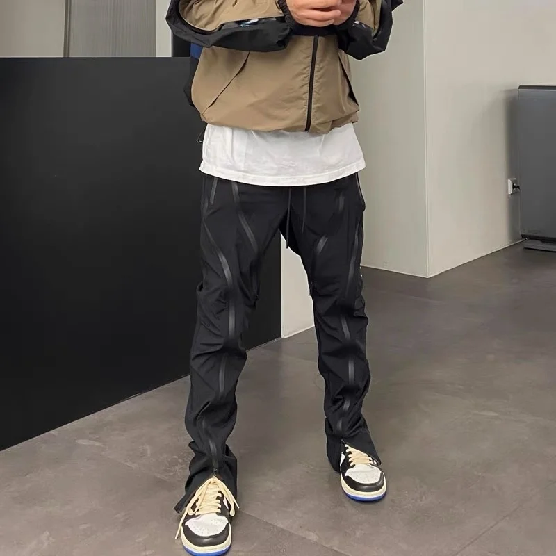 

High Street Multi Zipper Drawstring Mens Vibe Style Overalls Straight Oversized Casual Baggy Cargo Pants Waterproof Trousers