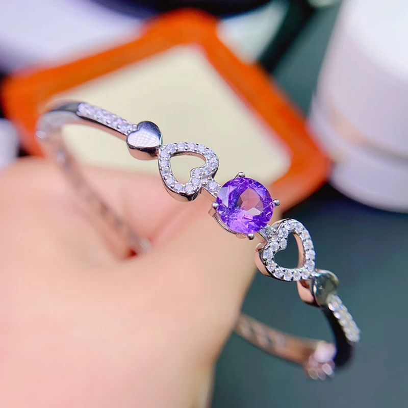 Женский браслет из серебра 925 пробы с натуральным аметистом