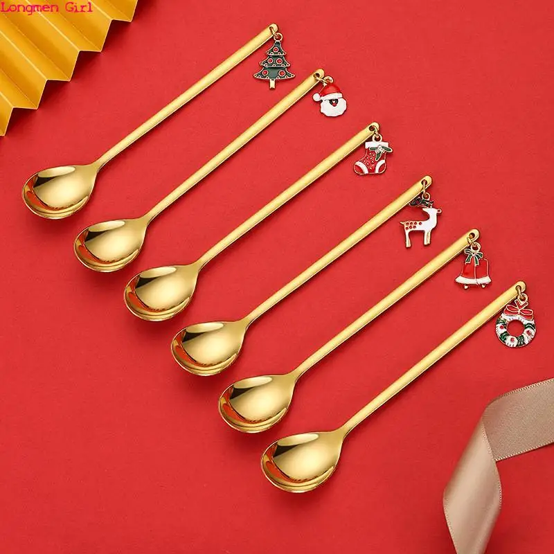 

6pcs Coffee Spoon Mixing Scoops Stirring Spoons Stainless Steel Spoon Christmas Gift Box Set Party Table Ornaments Coffee Spoon