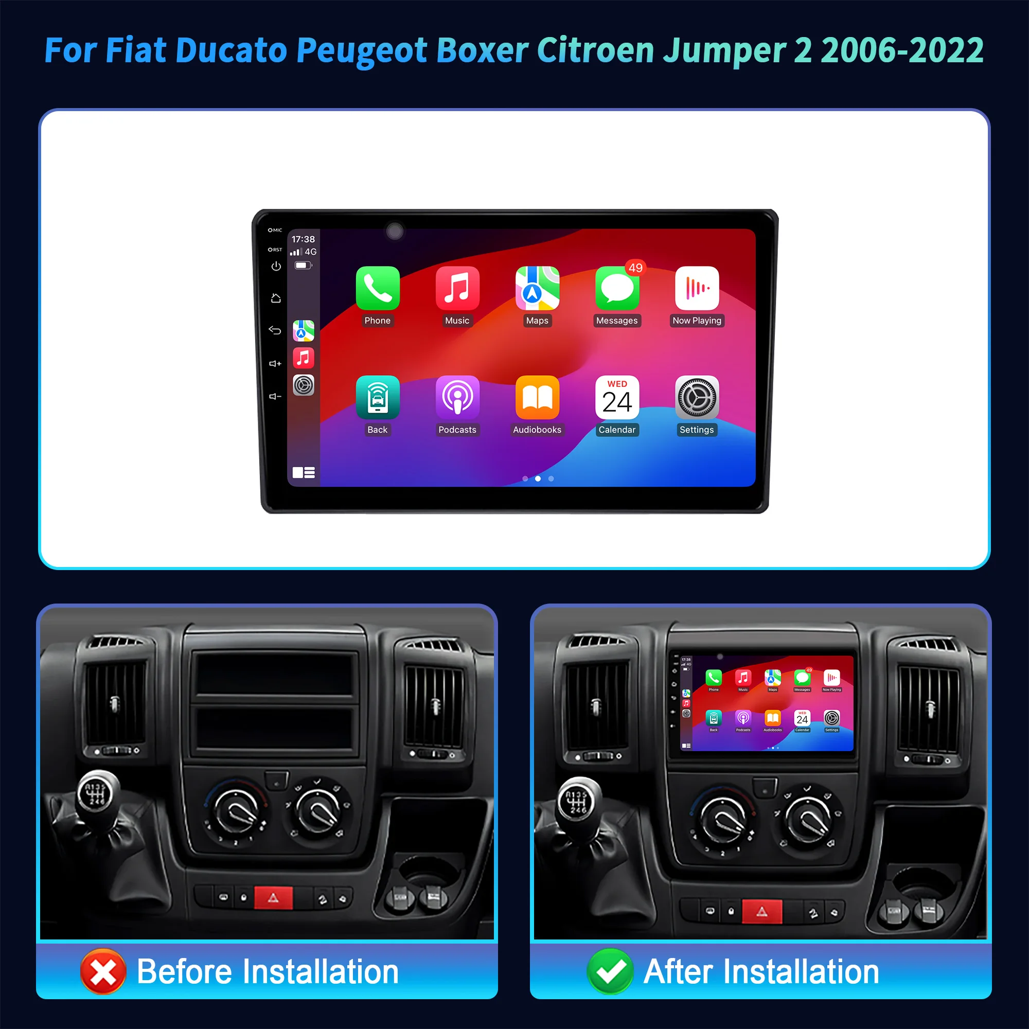 Фото Для Fiat Ducato Peugeot Boxer Citroen Jumper 2 2006-2022 Android 14 автомобильный радиоприемник мультимедийный беспроводной экран CarPlay BT стерео №3