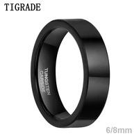 tigrade flat black polished men ring tungsten carbide 6mm 8mm engraved wedding band female male engagement ring anillo hombre