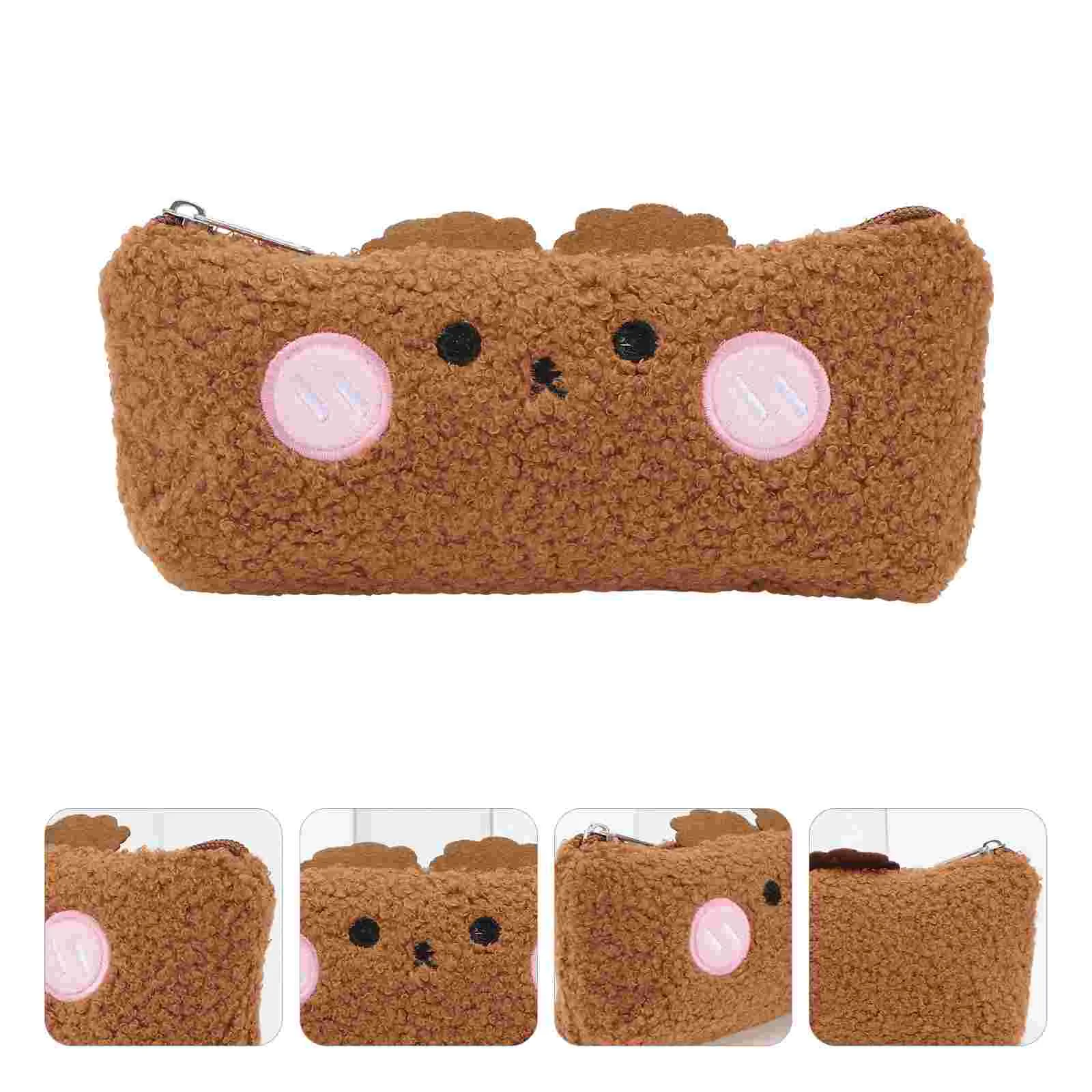 

Plush Bear Case Students Stationery Zipper Style Marker Pen Multipurpose Brush Organizer