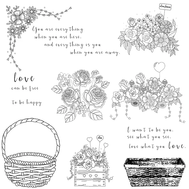 

Flower Series Plant Flowers and Plants Transparent Silicone Stamps Small Fresh Plants DIY Album Decoration Collection 14*14CM