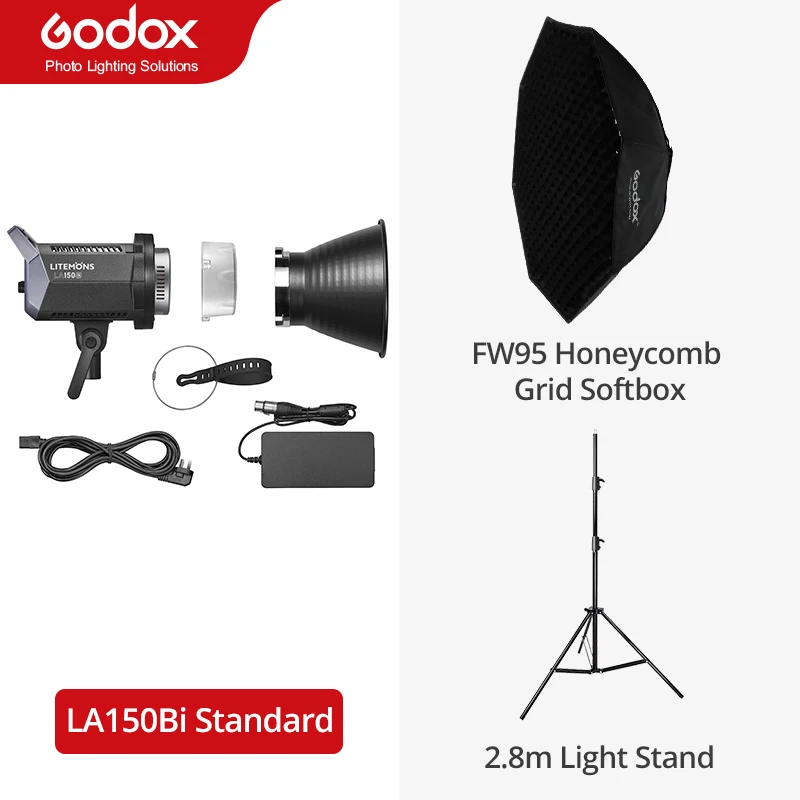 

Godox LA150D LA150BI 190W LA200D LA200BI 230W LCD Panel LED Video Light Continuous Output +APP Control Bowens Mount Studio Light