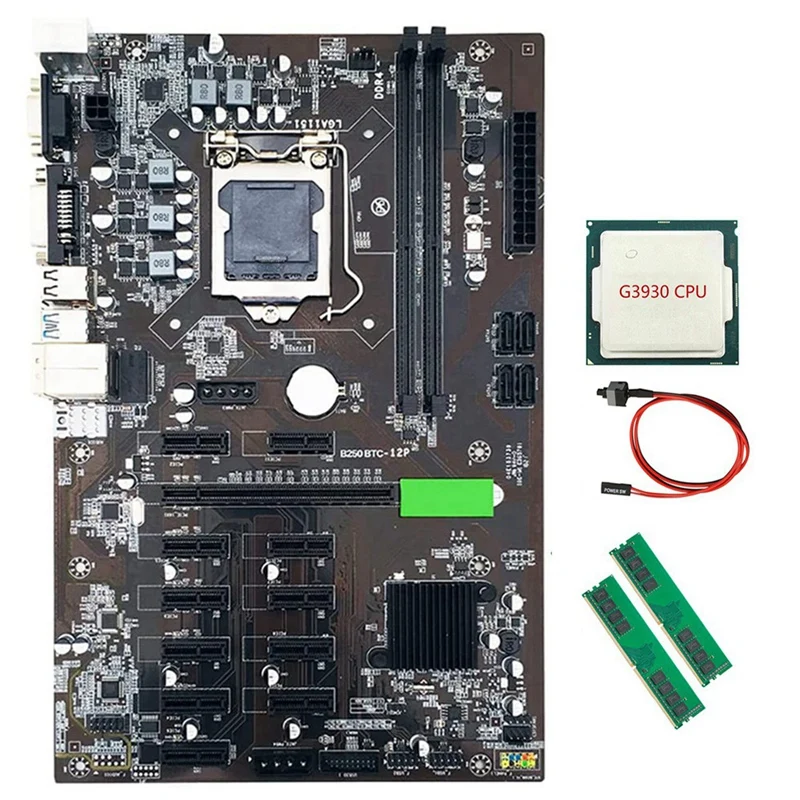 

Материнская плата B250 BTC для майнинга LGA 1151 с ЦП G3930 + 2X DDR4 4 Гб 2666 МГц ОЗУ + кабель коммутатора для графической карты Майнер