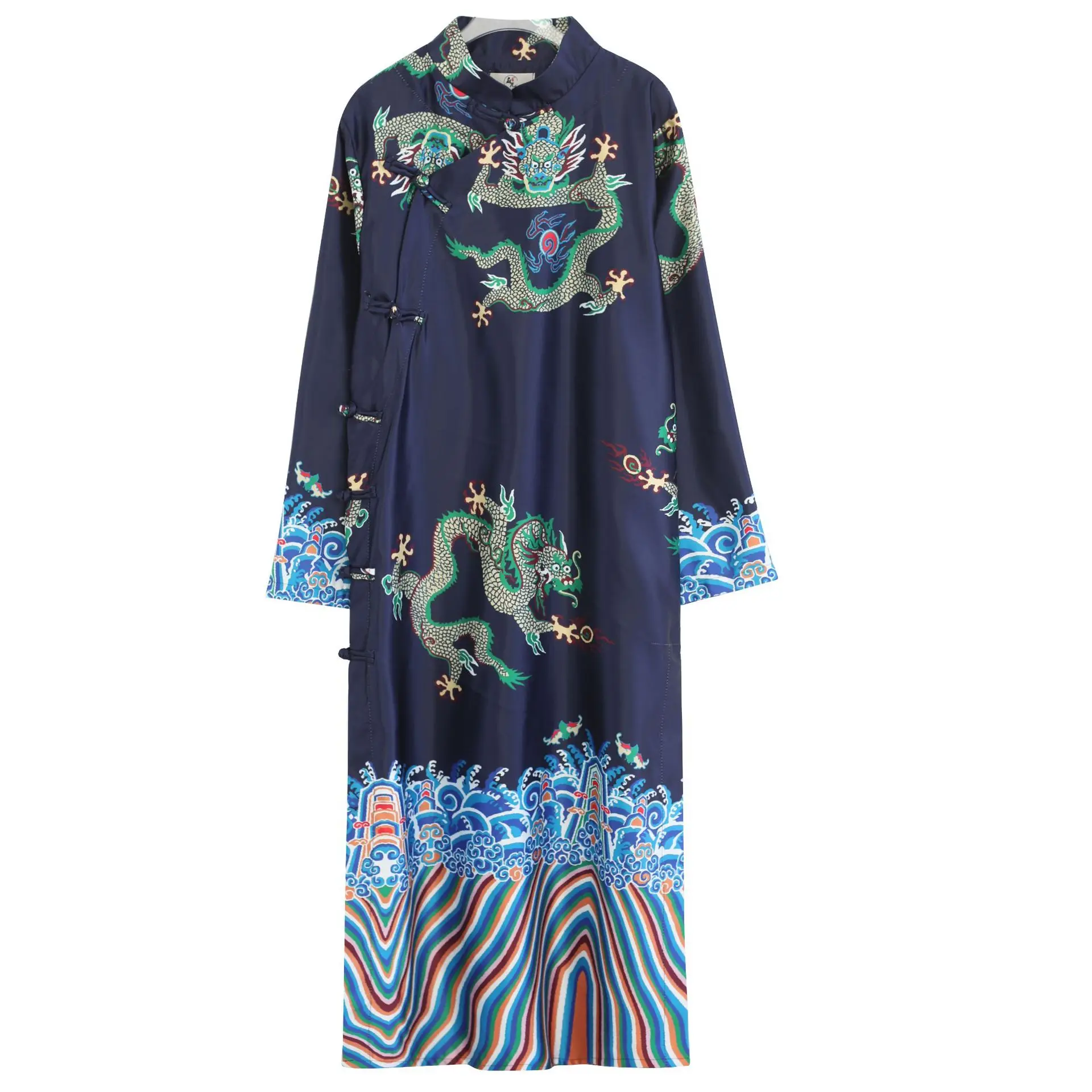 Длинная рубашка с пряжкой дракона винтажная Китайская традиционная одежда