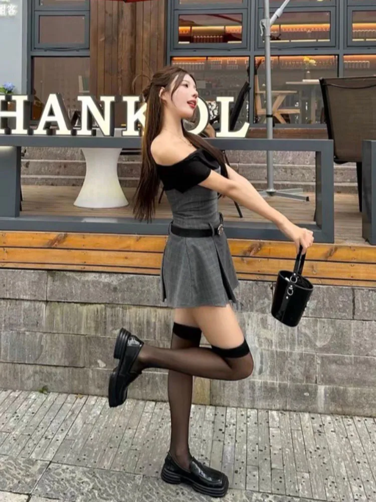 Новый дизайн элегантные цельнокроеные платья имитация двух предметов женское