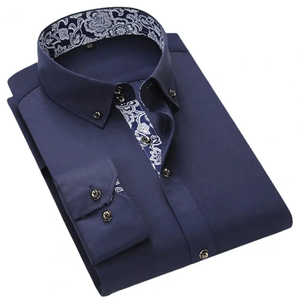 

Men Shirts Blue-and-white Porcelain Collar Shirt Men Long Sleeve Korean Slim Spring Business Shirts White Shirt Cotton Tops