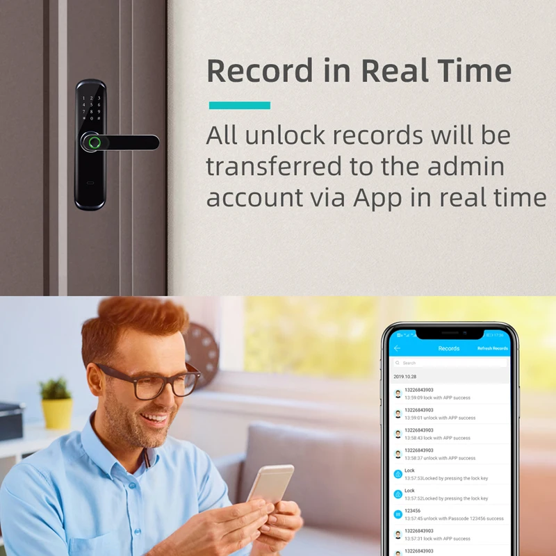 HIMOJO Smart Door Lock Tuya WIFI Electronic With Biometric Fingerprint / ID Card Password Key Unlock/ USB Emergency Charge |