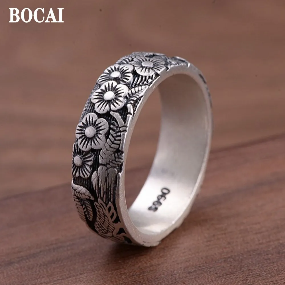 

BOCAI New Real S990 Pure Silver Ring for Man and Woman Auspicious Phoenix Turns Good Luck Rotating