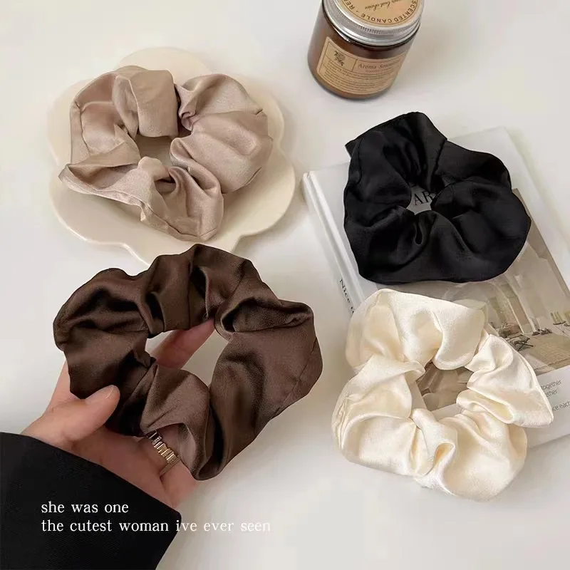 

Vintage Silk Hair Scrunchies Elastic Hair Bands Solid Color Women Girls Headwear Ponytail Ties Rope Hair Accessories