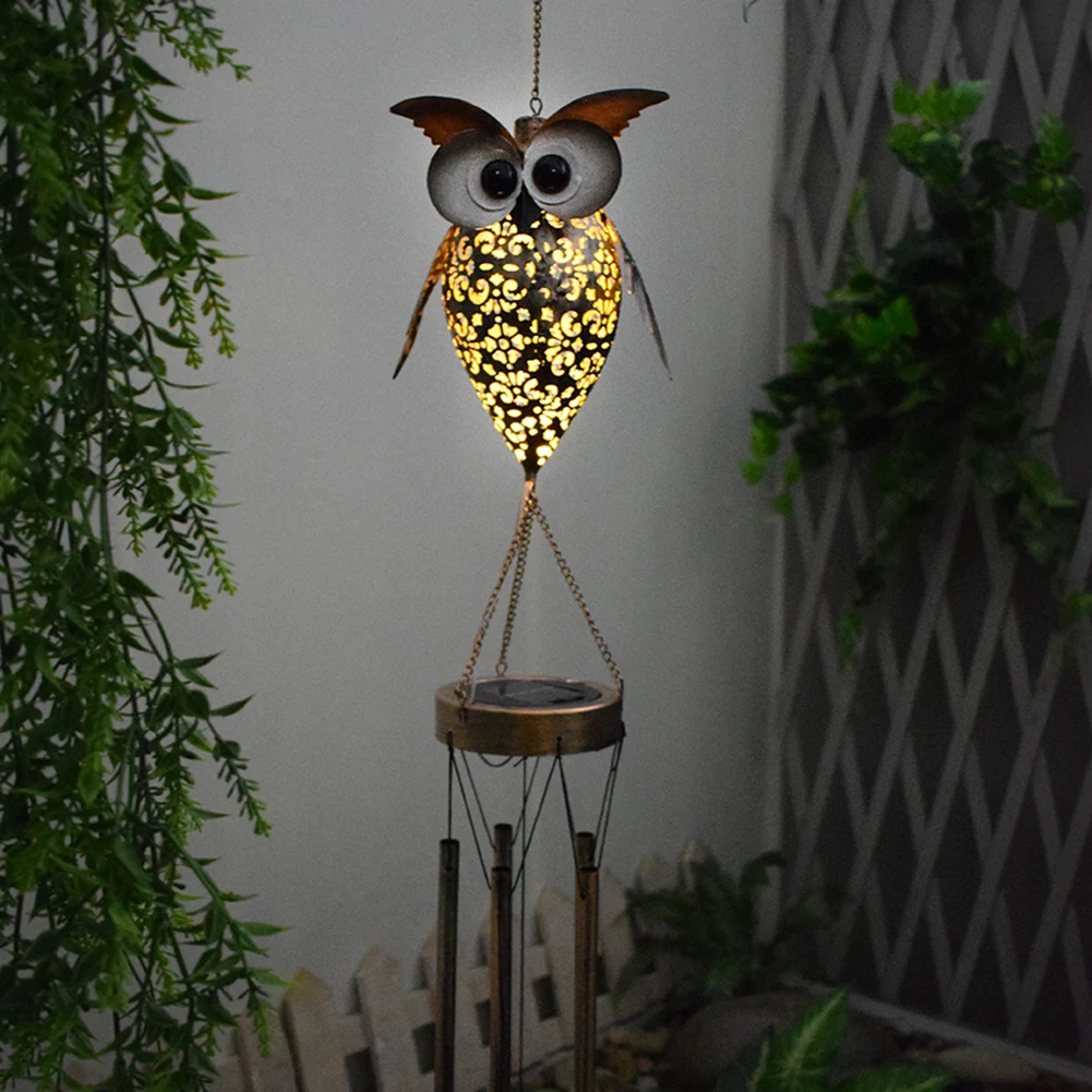 

Solar Moon Owl Light Wind Chimes Hanging Iron Hollow Outdoor Garden Lanterns Lighting LED Outdoor Garden Patio Decor