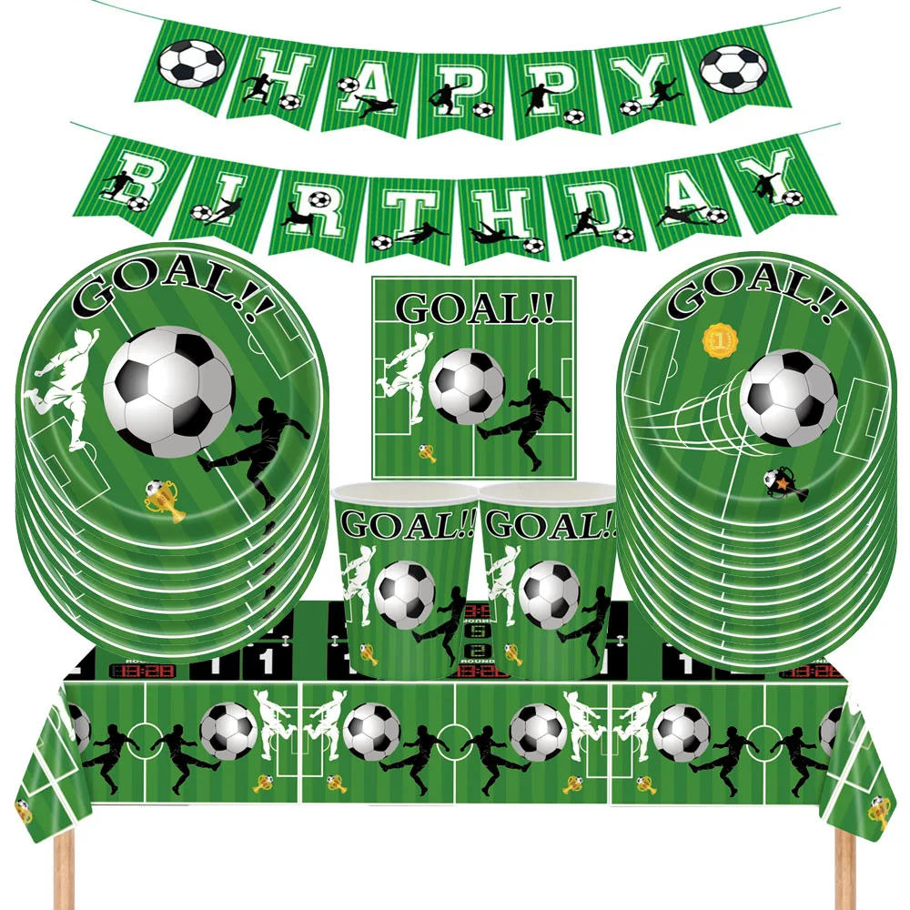 

Football Theme Party Disposable Tableware Banner Balloons Soccer Goal Cup Plate for Kids Boy Birthday Party Decoration Supplies