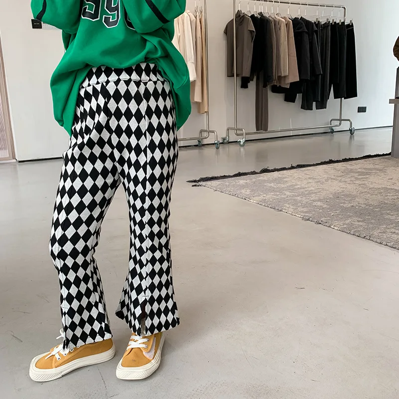 

Spring cute baby girls vintage thin split flared trousers Girl slim elastic casual pants Kids bottoms