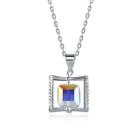 stylish sterling silver crystal rotatable square sterling silver necklace