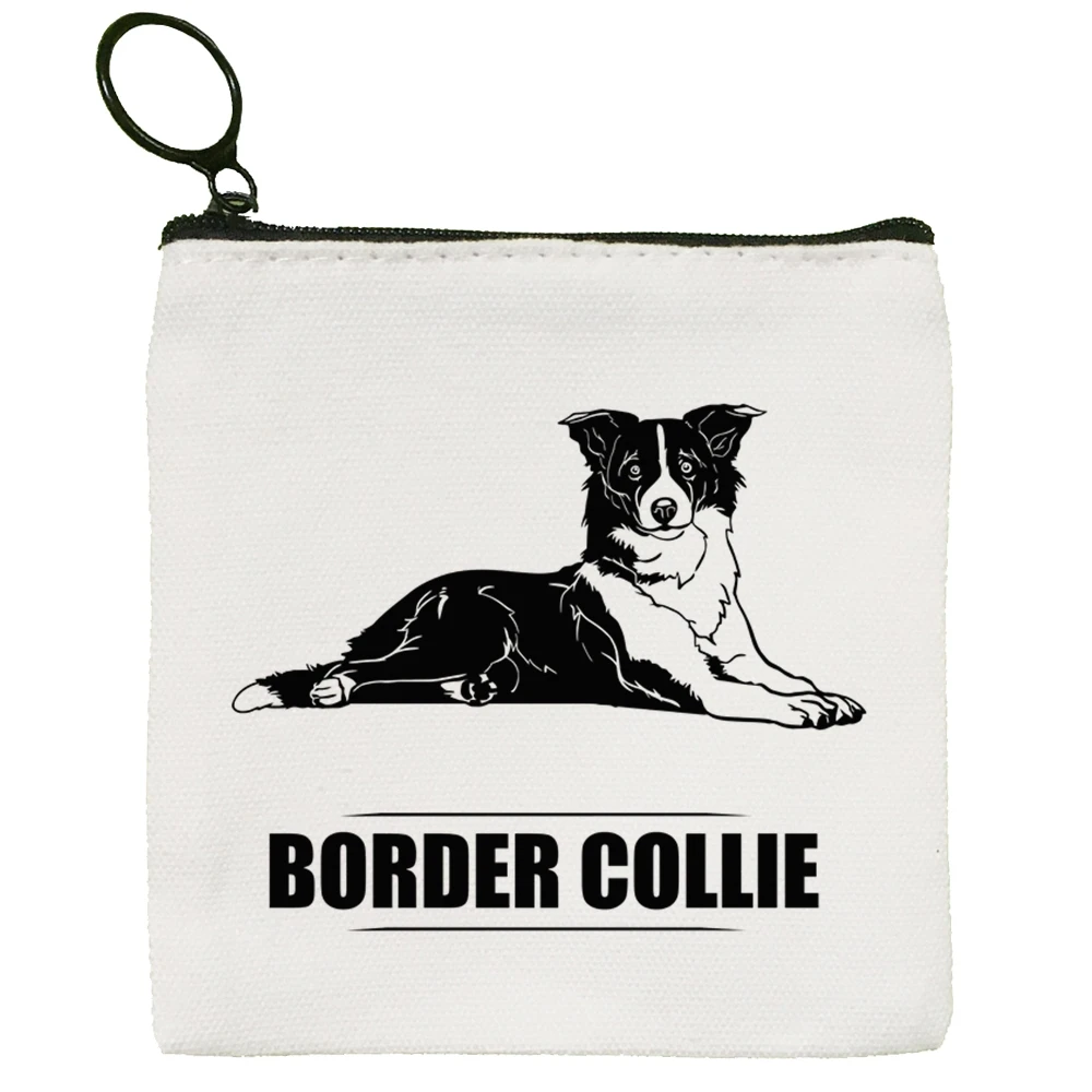 Border Collie Dog Cartoon Funny Kawaii Canvas Coin Purse Coin Purse Collection Canvas Bag Small Wallet Zipper Key Bag