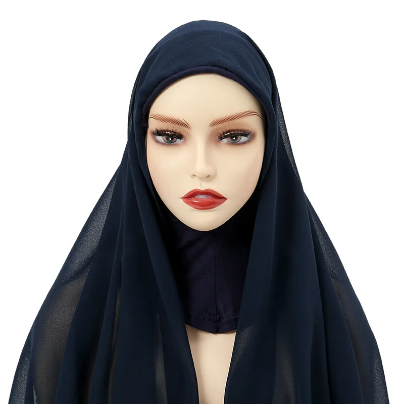 Neck Cover Instant Chiffon Hijab with Undercaps Ready to Wear Hijabs Muslim Full Cover Head Wraps Scarf Jersey Inner Ninja Caps
