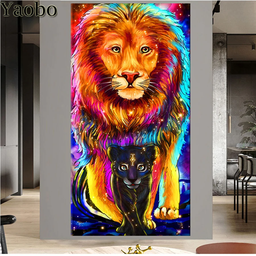 

Full Round DIY 5D Diamond Painting Cross Stitch Fantasy Lion Mom And Baby Diamond Mosaic Embroidery Animals King Christmas Gift
