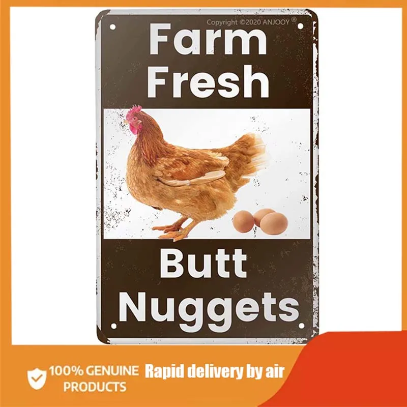 

Vintage Metal Tin Sign - Farm Fresh Butt Nuggets -Chicken Egg Sale Market Farm Barn Bathroom Yardr Themed Gifts Rustic Poster