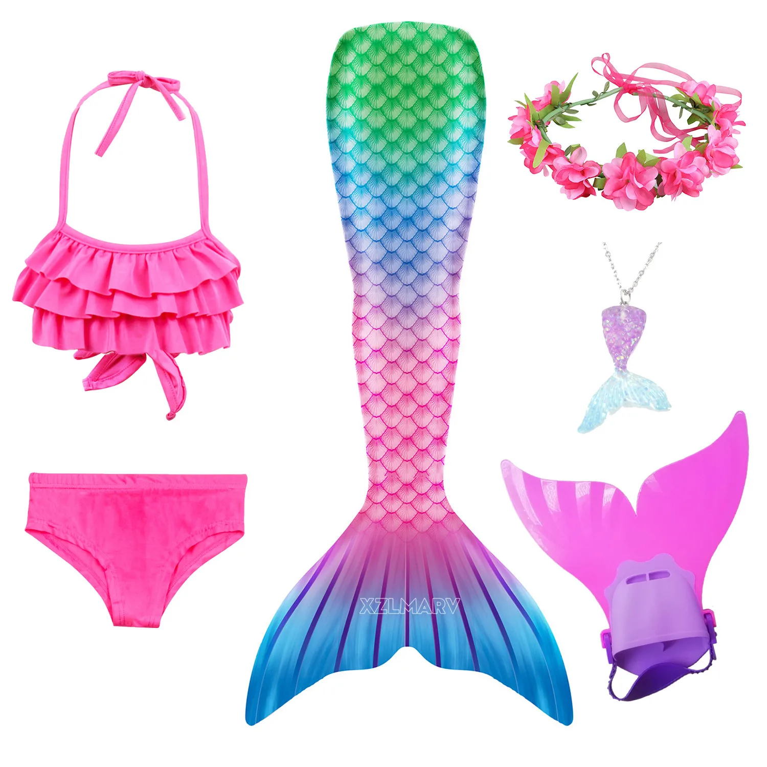 

Girl Mermaid Tail Bikini Mermaid Dress with Monofin Kids Girls Swimming Clothes Cosplay Mermaid Costume Beach Party Swimsuit