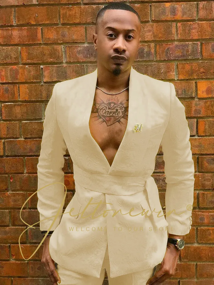 Костюм жаккардовый для мужчин приталенный свадебный смокинг жениха пиджак и